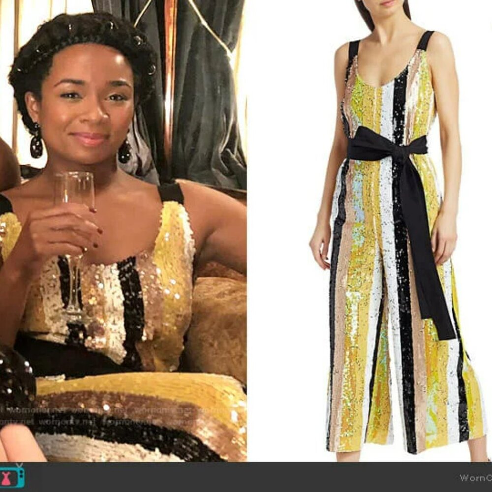 XS Staud Puli Buttercup Sequin Striped Jumpsuit